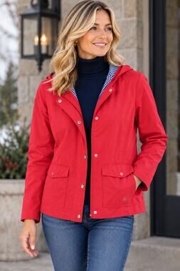 Talbots Petites Coral Pink Hooded Rain Jacket Gingham Lined MP Medium Petite